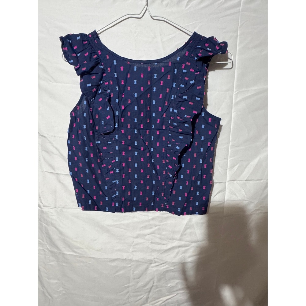 Charlotte by Cato Girls Navy Blue Pink Clip Dot Ruffle Top Size L 14-16